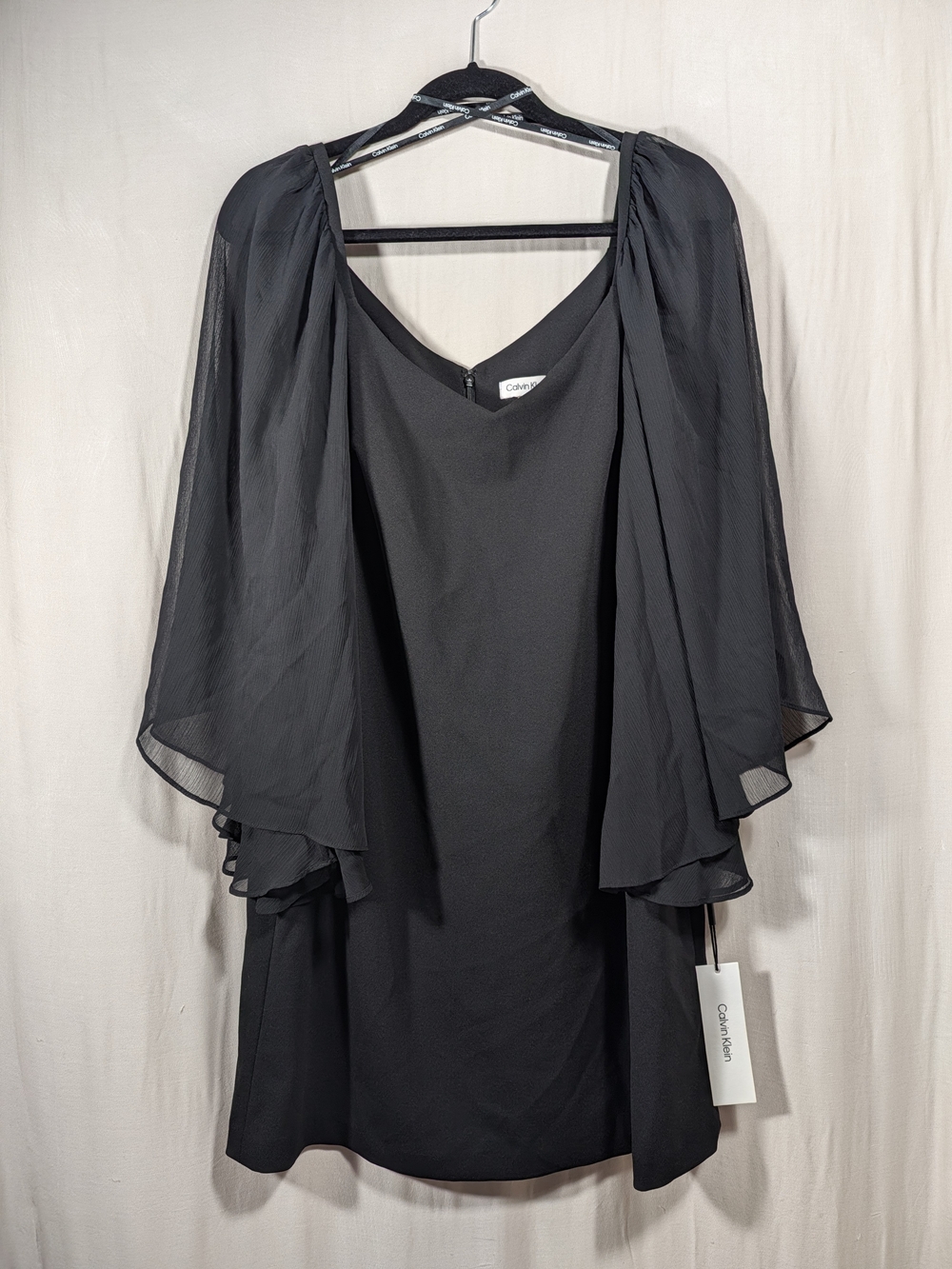 Calvin Klein Black Ruffle Sleeve Mini Dress Size 12 NWT